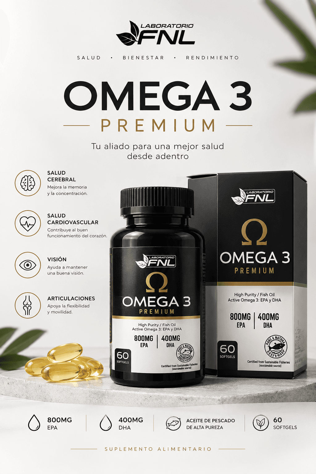 FNL Omega 3 Premium 800mg EPA / 400mg DHA – 60 Cápsulas